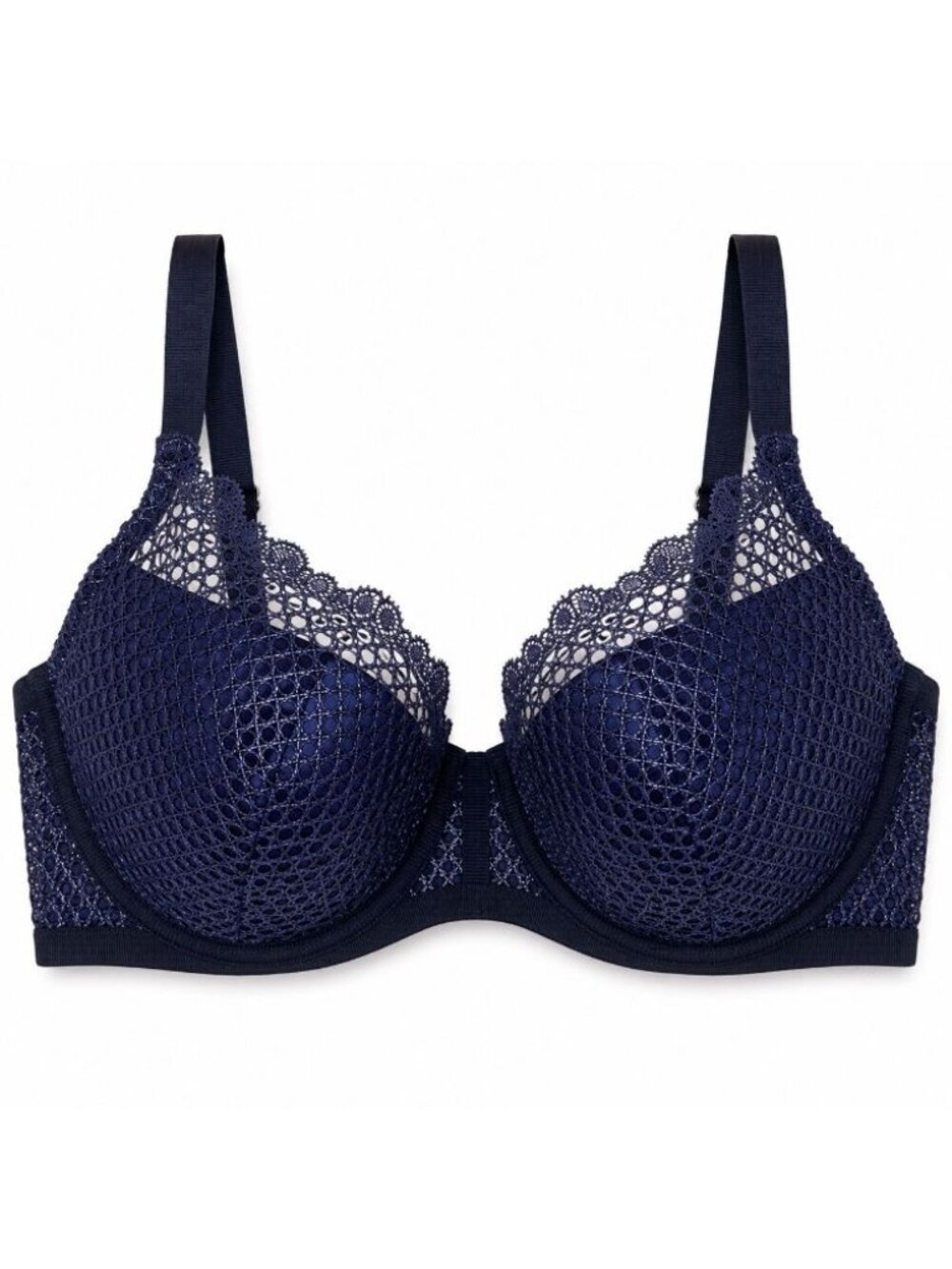 Victoria’s Secret Plunge Navy Blue Lace Mesh Underwire Bra 32 DD Sexy Push Up